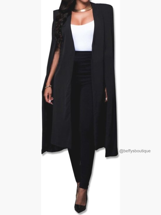 Jackets & Blazers - Long Open Front Cape Blazer Coat Plus Size 4XL Tunic Jacket